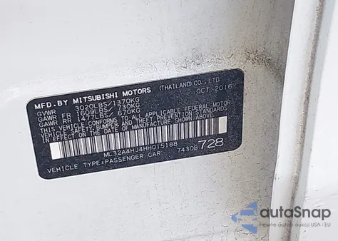 2017 Mitsubishi Mirage Se из США, поврежденный, VIN ML32A4HJ4HH015188